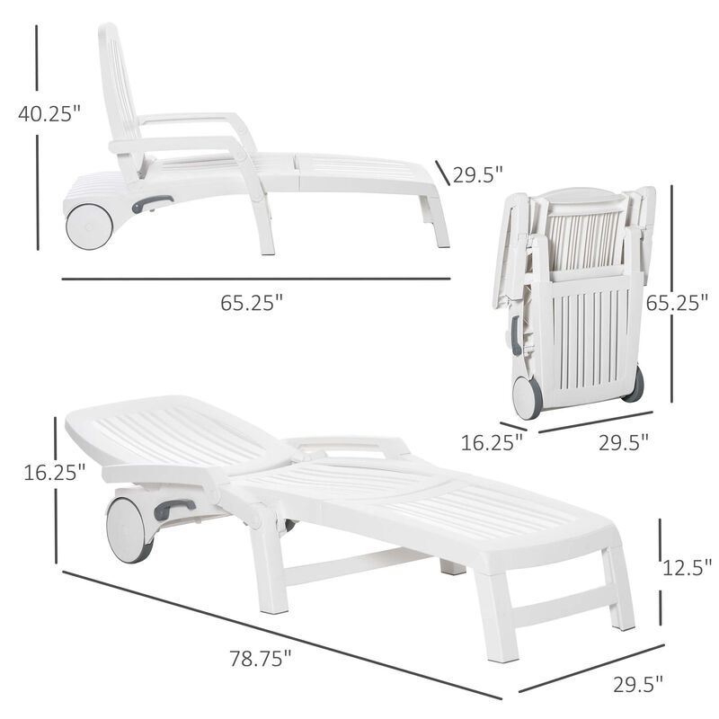 White Patio Lounger: Chaise Chair with Wheels and Storage Box