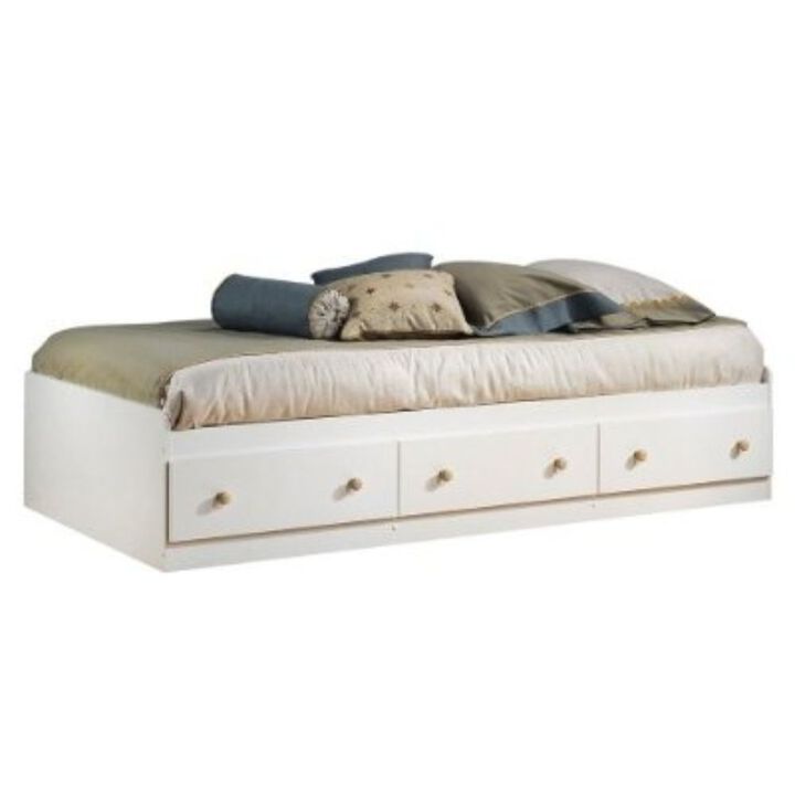 Hivvago Twin Size Mates Platform Bed in White/Maple with 2 Storage Drawers