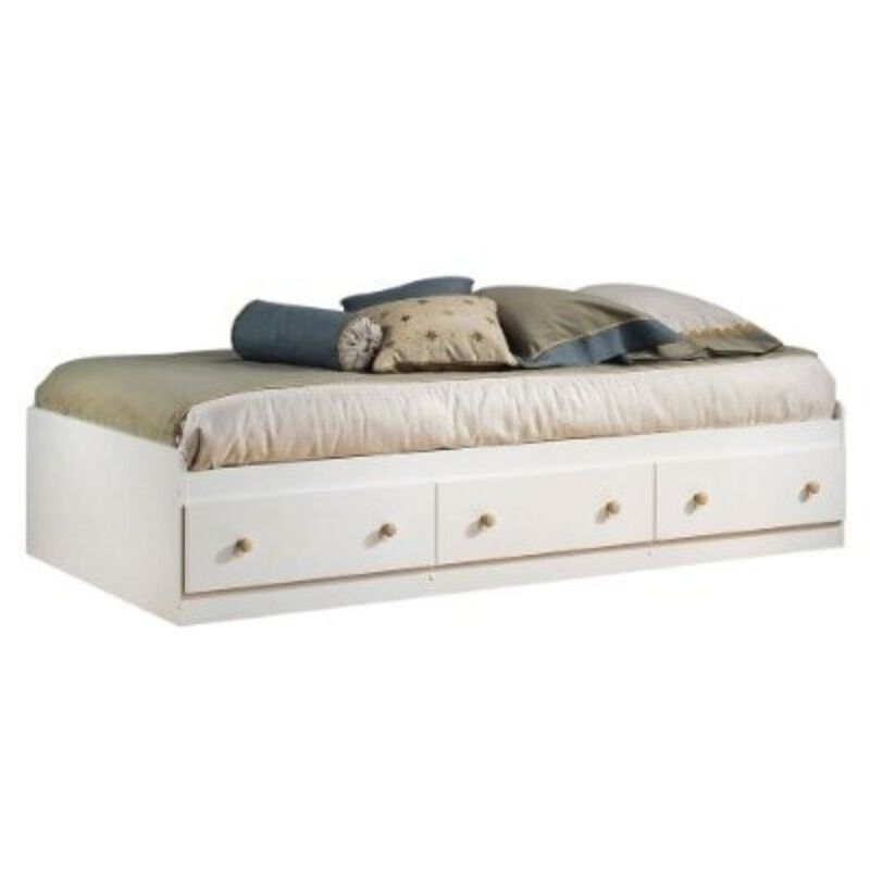 Hivvago Twin Size Mates Platform Bed in White/Maple with 2 Storage Drawers
