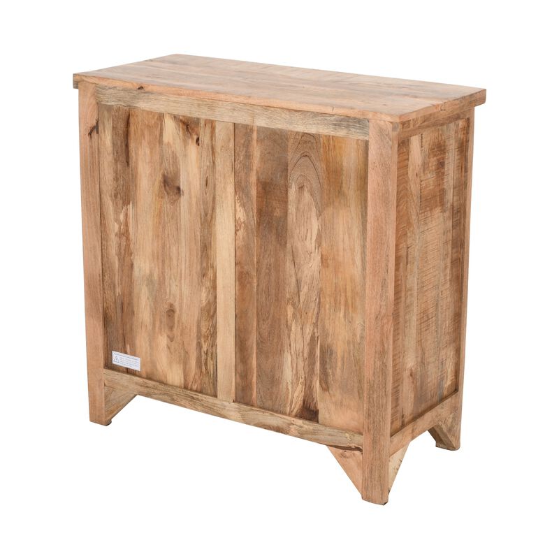 39 Inch Artisanal Farmhouse Style 2 Drawer Mango Wood Cabinet Console with 2 Door Storage, Rustic Brown - Benzara