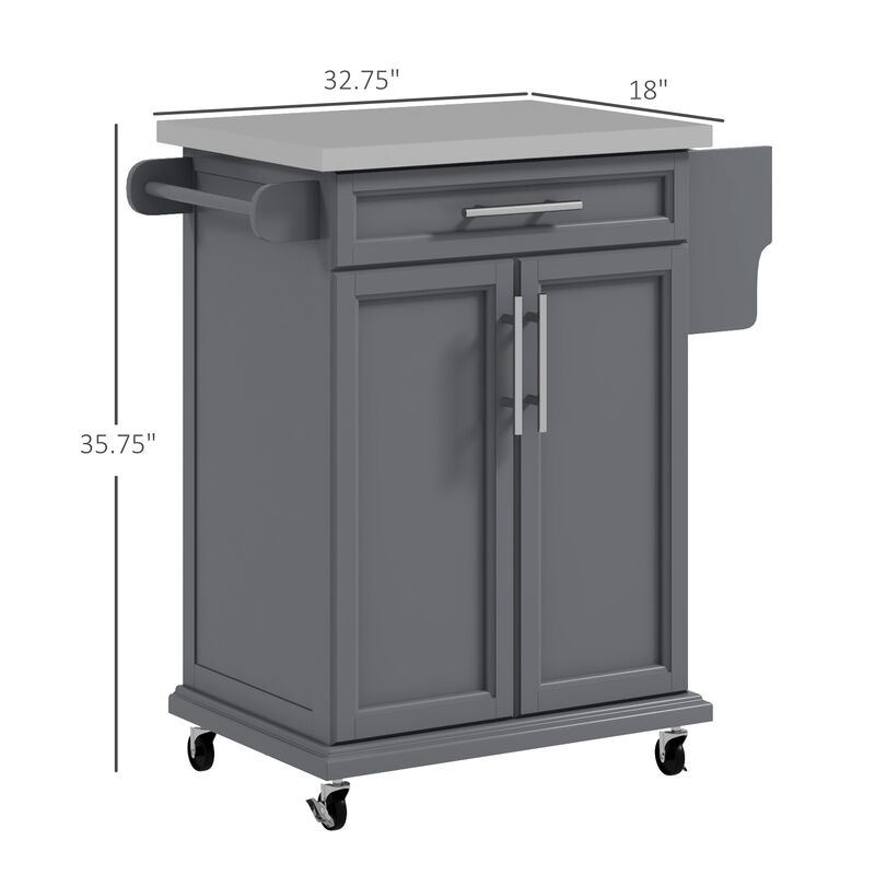 Wood Kitchen Island Cart Storage Box Cabinet  Drawer Trolley w/ Stainless Steel