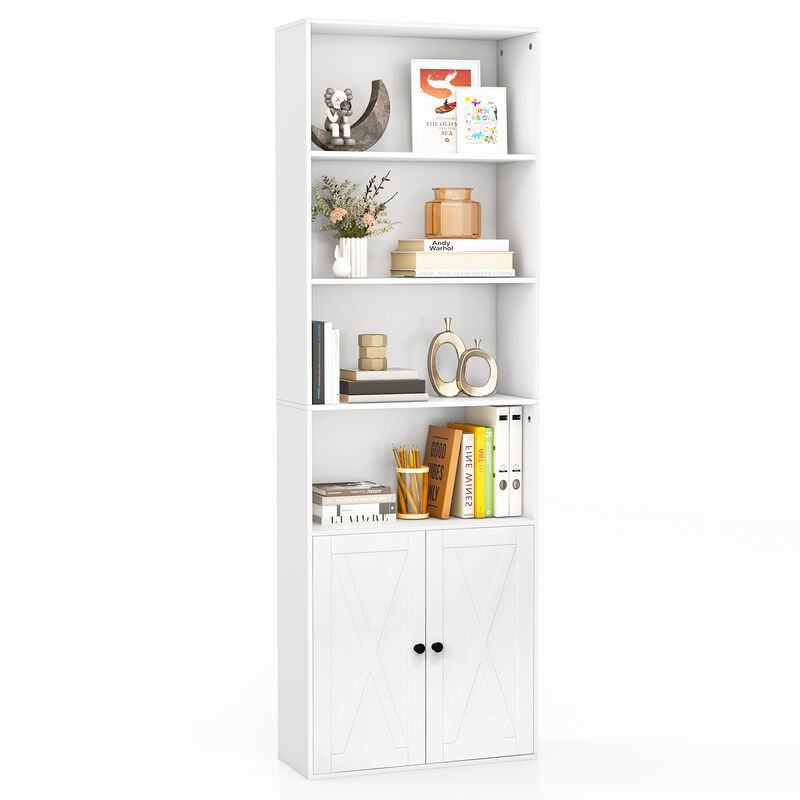 Freestanding Bookshelf with 6 Shelves and 2-Door Cabinet