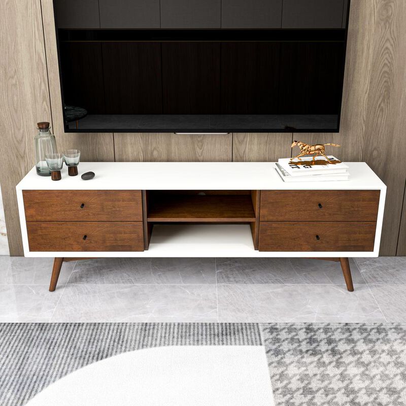 Ashcroft Furniture Co Caroline Mid Century Modern Style Walnut TV Stand up to 72