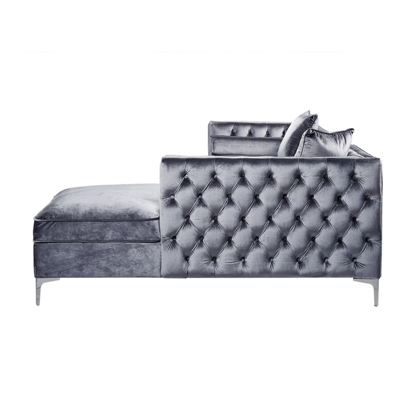 Inspired Home Clarinda Velvet Right Facing Chaise Sectional Sofa