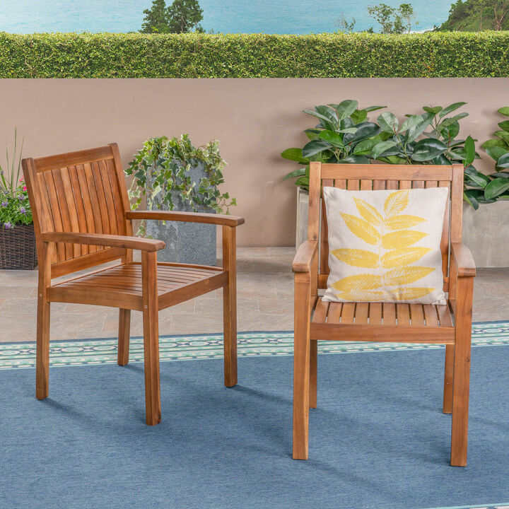 Merax Acacia Wood Outdoor Indoor Dining Chairs 2PCS