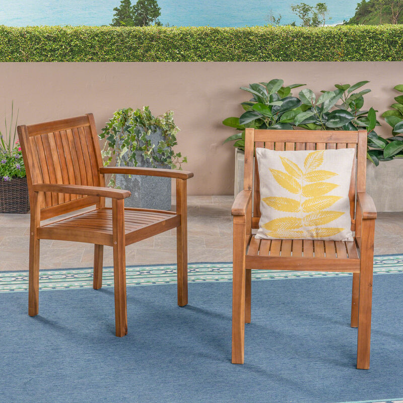 Merax Acacia Wood Outdoor Indoor Dining Chairs 2PCS