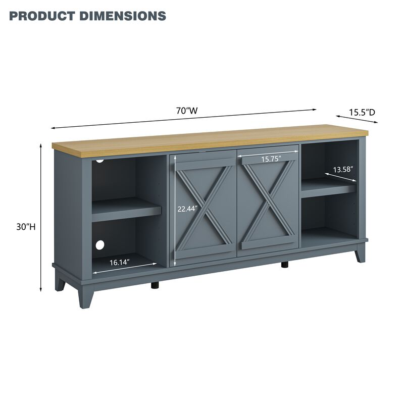 FESTIVO 70" TV Stand w/ Patterned Doors & Two-Tone Finish Fits TVs up to 75"