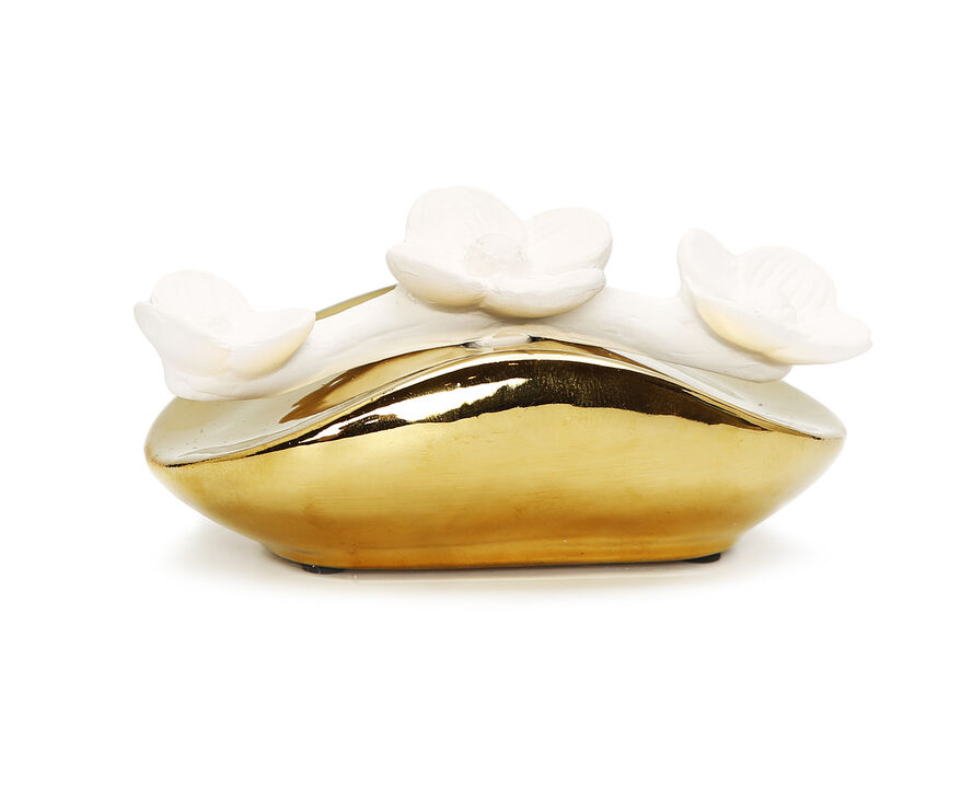 Gold Diffuser With Three White Flowers, "English Pear & Freesia" Scent