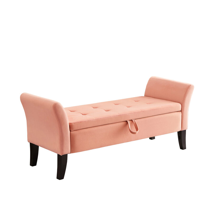 51.5" Bed Bench With Storage Pink Velvet