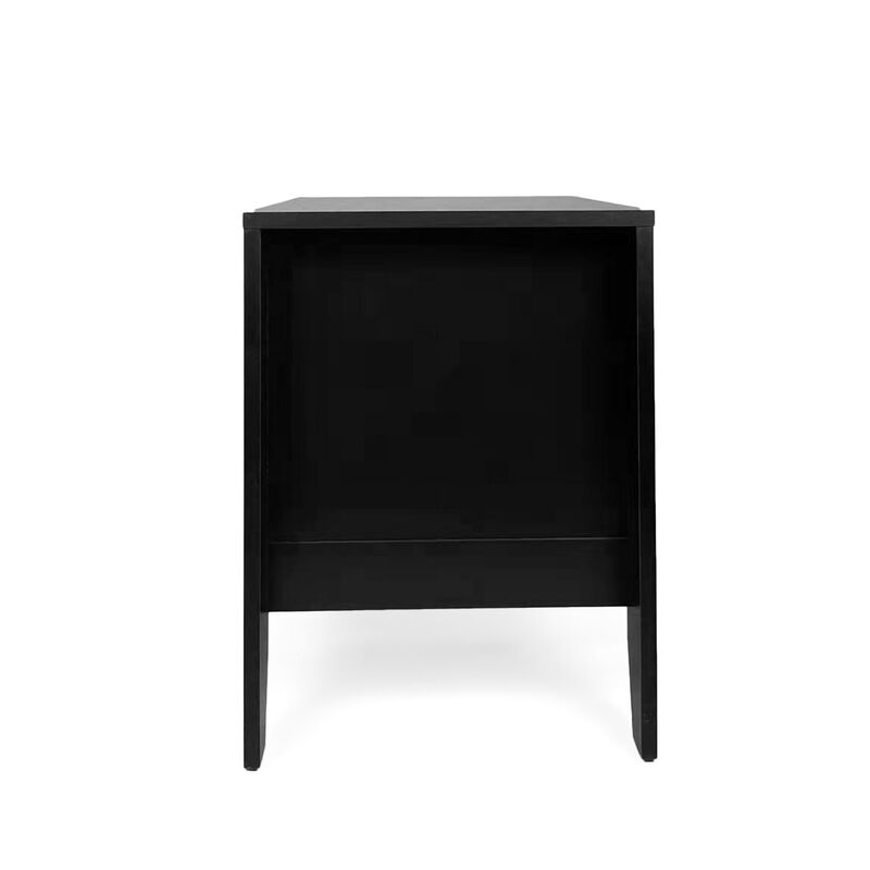 Crown Bedside Nightstand, 21 Inch, 1 Drawer and Open Shelf, Black MDF - Benzara