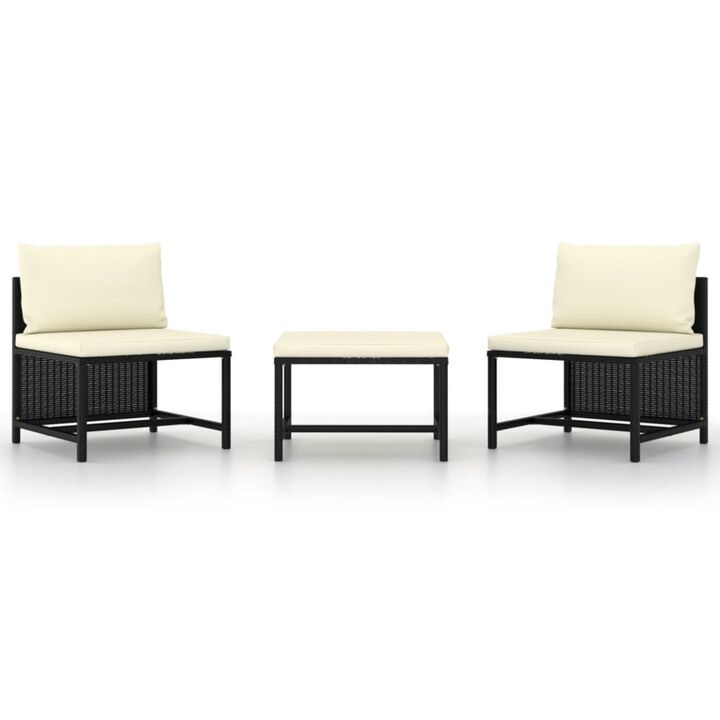 vidaXL 3 Piece Garden Sofa Set with Cushions Black Poly Rattan
