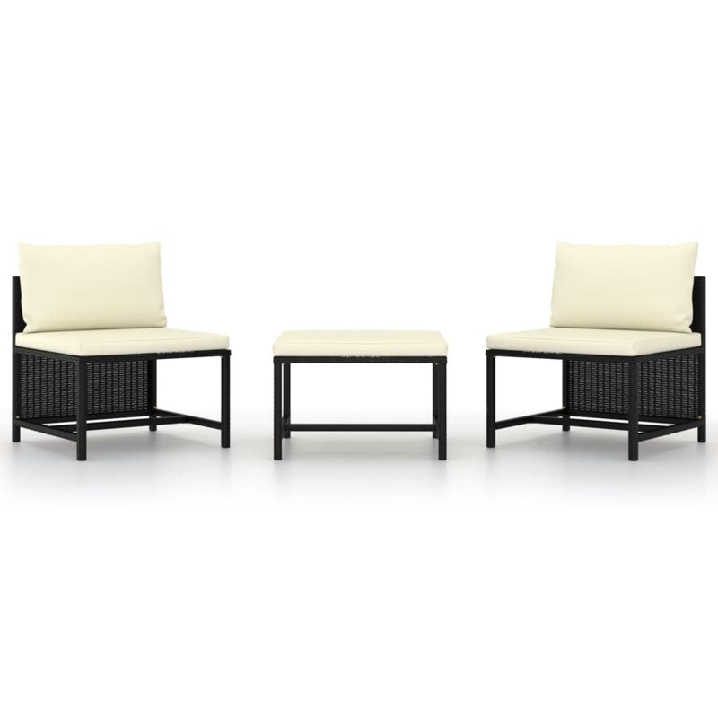 vidaXL 3 Piece Garden Sofa Set with Cushions Black Poly Rattan