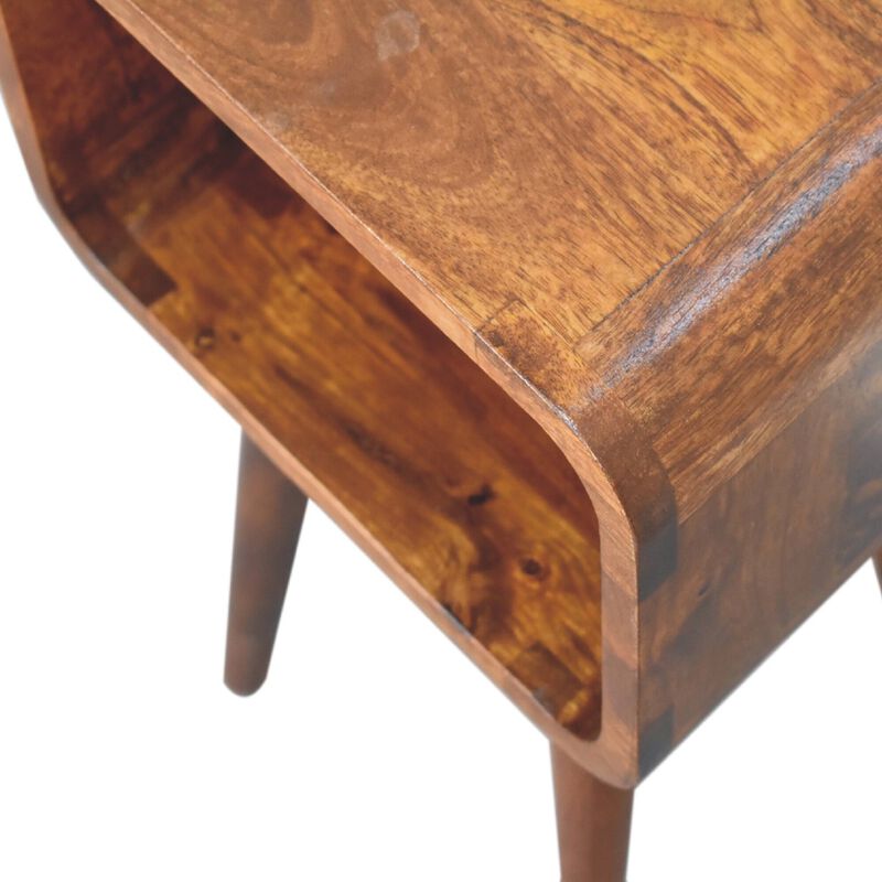 Mini Chestnut Curved Solid Wood  Open NightStand