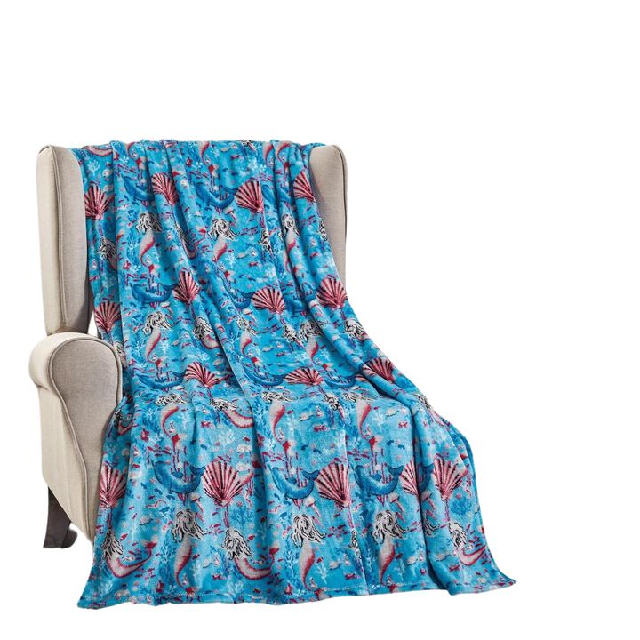 Plazatex Mermaid Micro plush Decorative All Season Blue Color 50" X 60" Throw Blanket