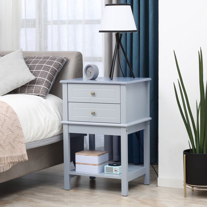 Light Grey End Table: Modern Sofa Side Table with Drawers
