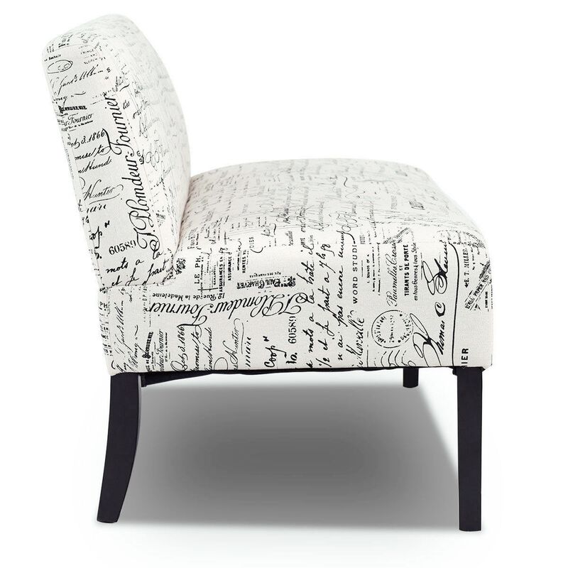 Hivvago Modern Loveseat Sofa with Off-White Cursive Pattern Upholstery and Black Wood Legs