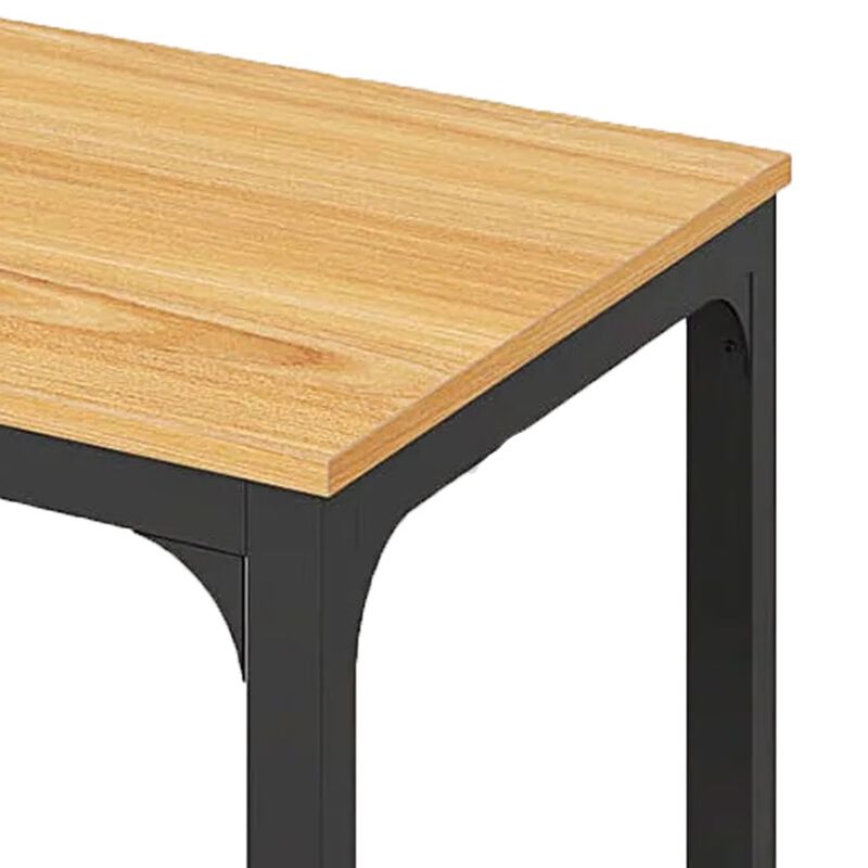 Lar Conference Table, 79 Inch Brown Rectangular Top, Black Metal Legs - Benzara