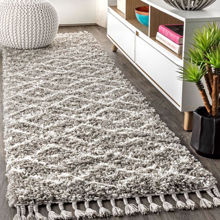 Mercer Shag Plush Tassel Moroccan Diamond Area Rug