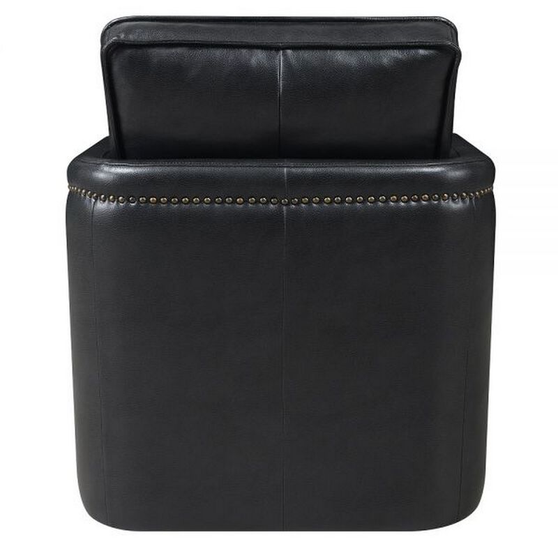 Roco 34 Inch Accent Chair with Swivel, Faux Leather Upholstery, Black  - Benzara