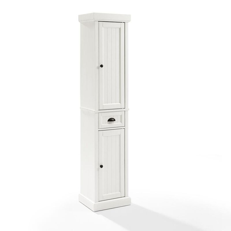 Crosley Furniture Seaside Tall Linen Cabinet Distressed White
