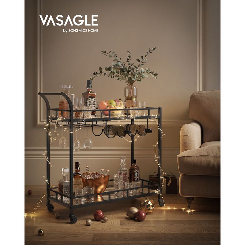 Home Bar Serving Cart with Dual Mirrored Shelves – Elegant Gold Design