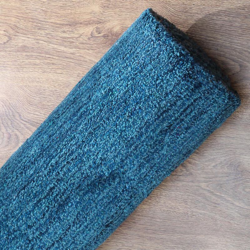 RUGSOTIC CARPETS HAND KNOTTED LOOM WOOL ECO-FRIENDLY AREA RUGS  - 2'6"x8', Runner, Blue Color, Solid Plain Design, High Pile Thick Handmade Anti Skid Area Rugs for Living Room, Bed Room (L00111)
