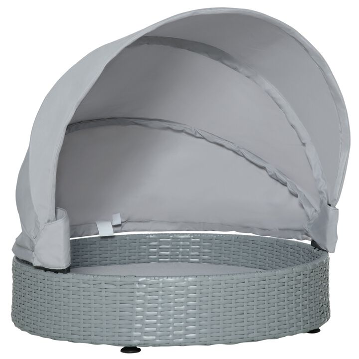 Grey Pet Retreat: Wicker Dog Cave Bed with Canopy for Indoor/Outdoor
