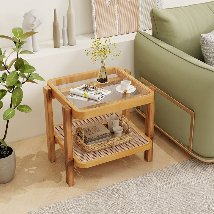2-Tier End Side Table with Storage Shelves for Living Room or Bedroom