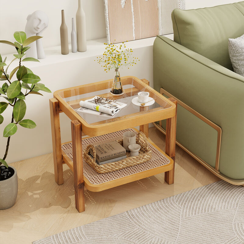 2-Tier End Side Table with Storage Shelves for Living Room or Bedroom
