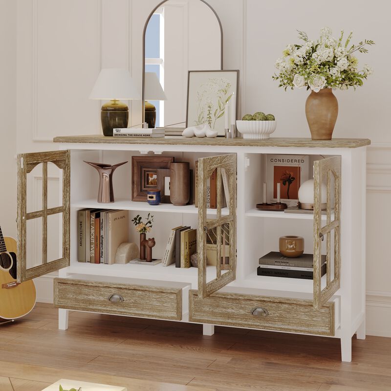 FUFU&GAGA Modern White 3-Door 2-Drawer Bookcase, Elegant & Functional Storage Cabinet with Metal Handles, (55.1" W x 35.4" H x 15.7" D), Brown