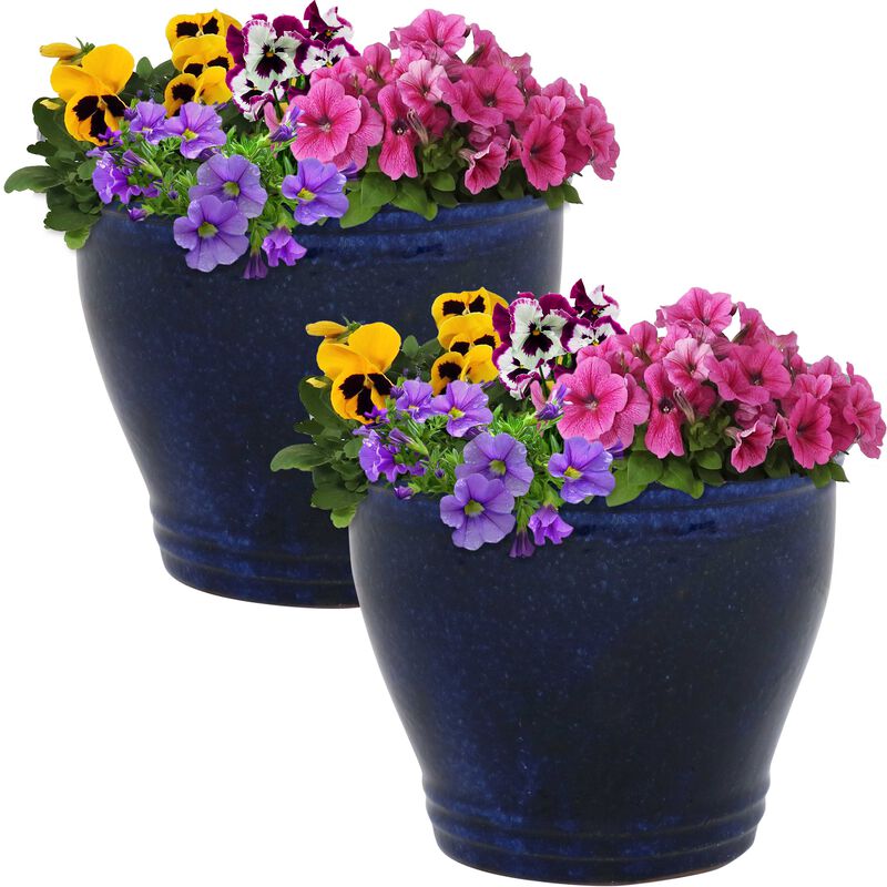 Sunnydaze Studio Glaze Ceramic Planter - Set of 2