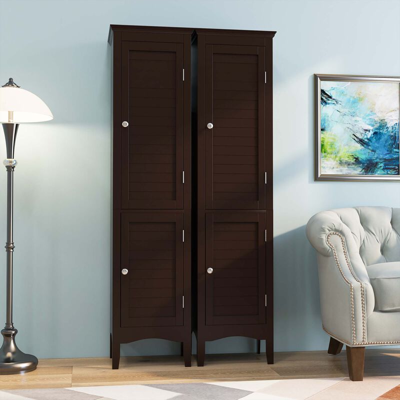 Costway Tall Bathroom Floor Cabinet Narrow Linen Tower with 2 Doors & Adjustable Shelf Grey