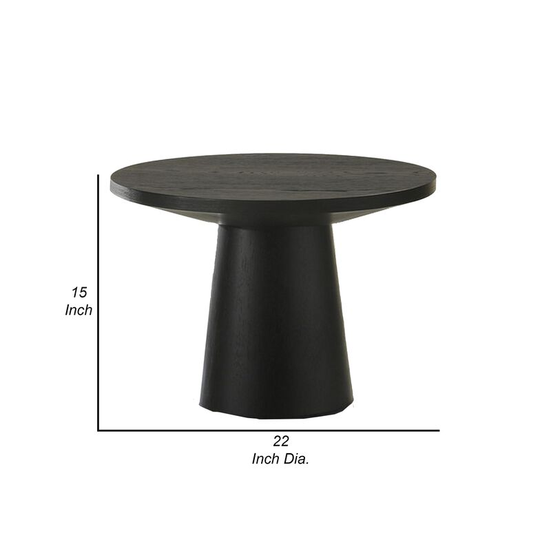 Benjara Yuvi 22 Inch Side End Table, Round Top, Pedestal Base, Ebony Black Finish