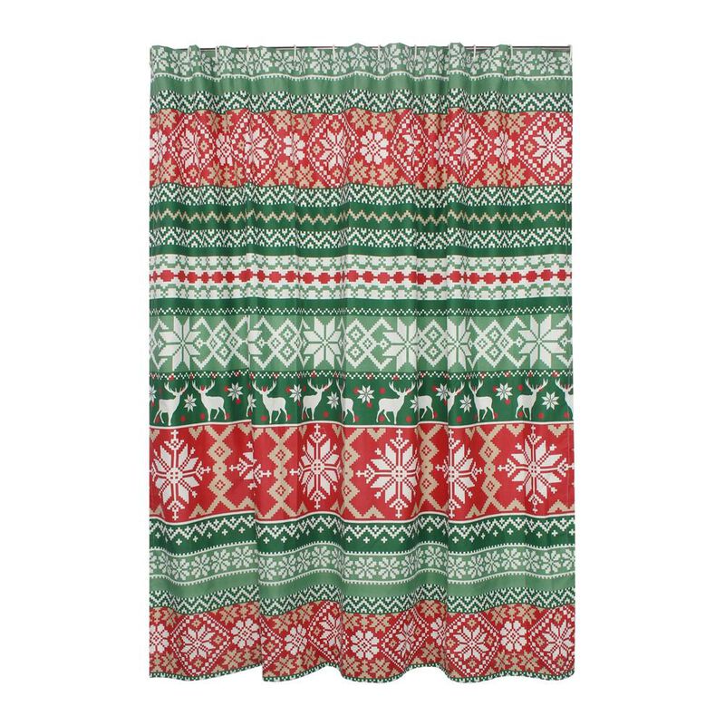 Greenland Home Fashion Fair Isle with Reinforced Button Holes Shower Curtain 72" x 72" Red