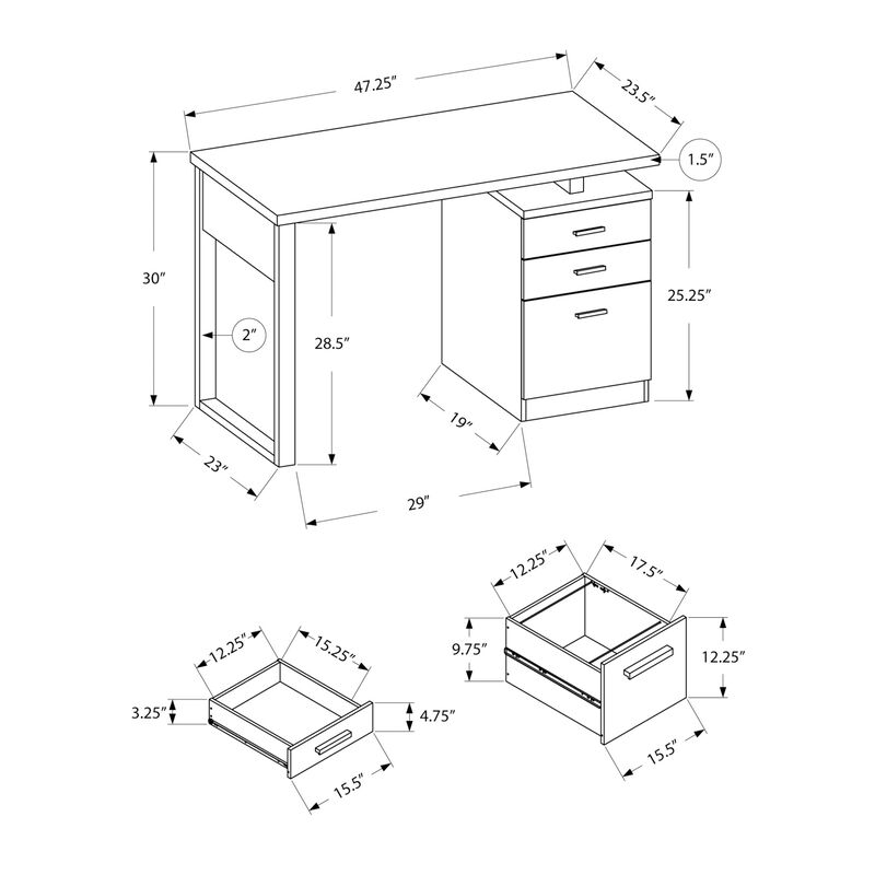 Monarch Specialties I 7690 Computer Desk, Home Office, Laptop, Left, Right Set-up, Storage Drawers, 48"L, Work, Laminate, White, Contemporary, Modern
