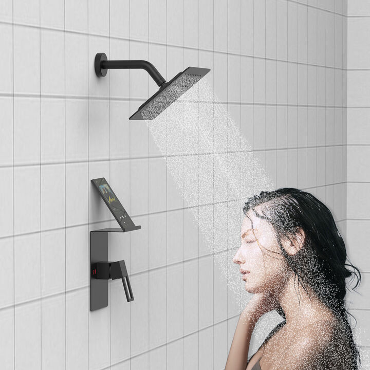 Bathroom Shower System with 8-Inch Rain Shower Head, Storage Shelf & Single Spray Shower Faucet