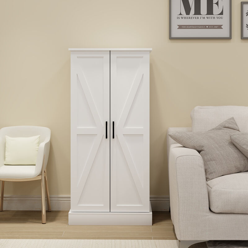 White Wood 23.62 in. Pantry Cabinet with 2 Doors and Adjustable Shelves