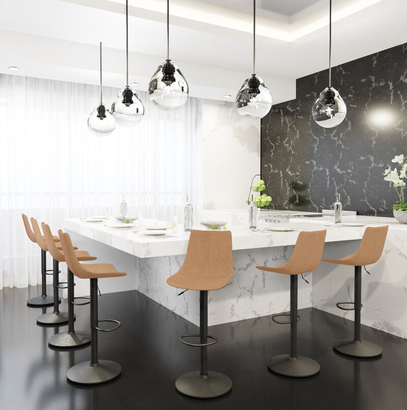 LeisureMod Tilbury Modern Adjustable Bar Stool With Footrest & 360-Degree Swivel