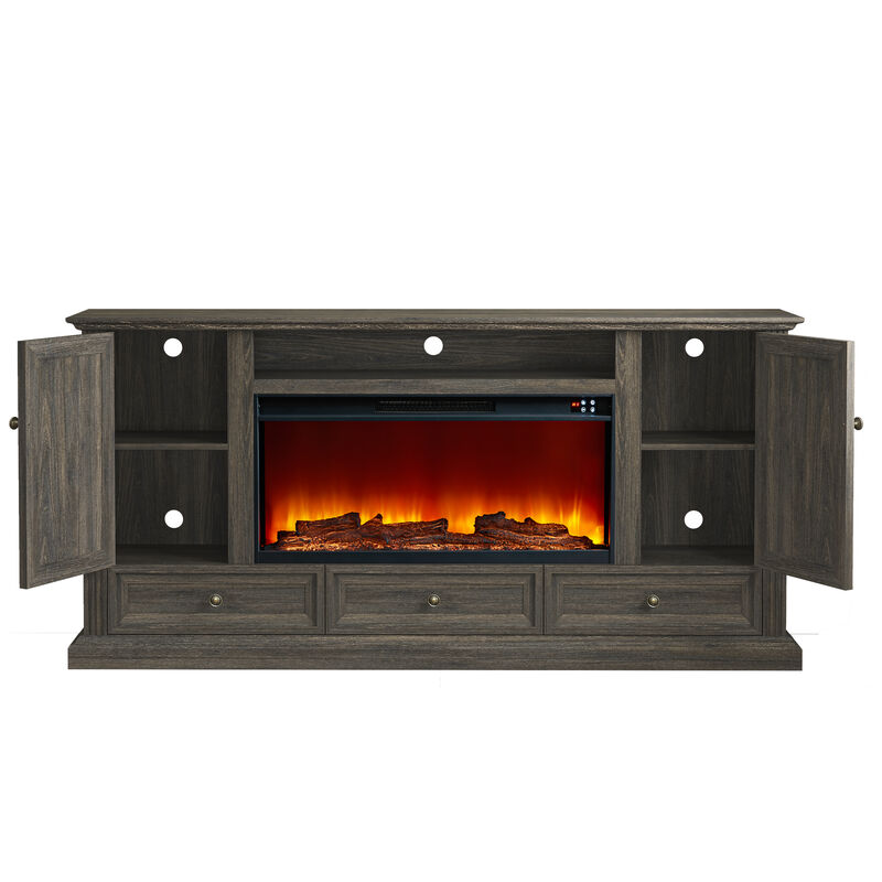 FESTIVO Farmhouse 72" TV Stand with Fireplace - Accommodates up to 75" TV