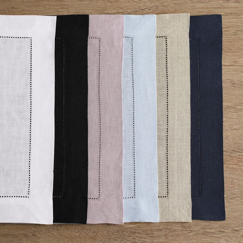 Solino Home 100% Pure Linen Placemats Set of 4 - 14 x 19 Inch | Classic Hemstitch