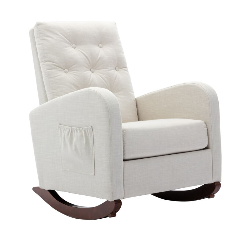 High Back Rocking Chair Nursery Chair Comfortable Rocker Fabric Padded Seat