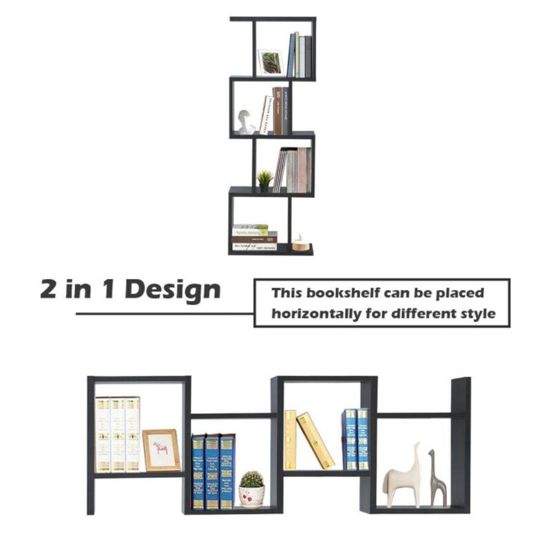 Hivvago 2/3/4 Tiers Wooden S-Shaped Bookcase for Living Room Bedroom Office