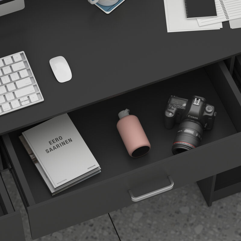 47.2 in. Rectangle Black Wooden Desk with 3-Drawers, Cabinet and Shelves