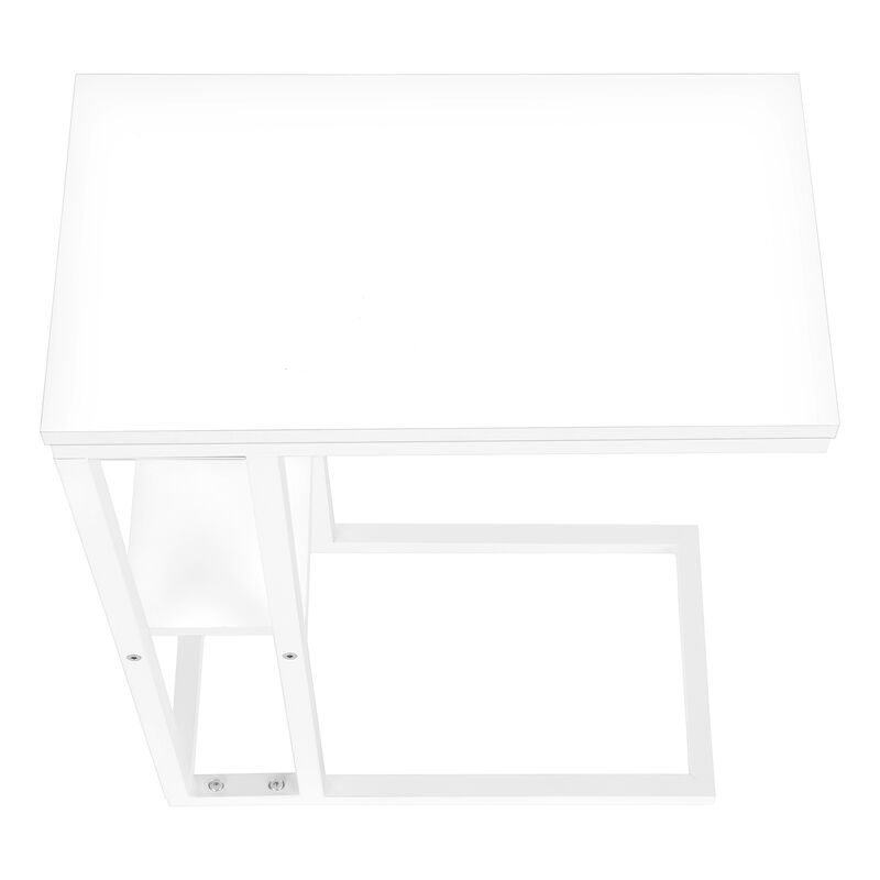 Monarch Specialties I 3676 Accent Table, C-shaped, End, Side, Snack, Living Room, Bedroom, Metal, Laminate, White, Contemporary, Modern