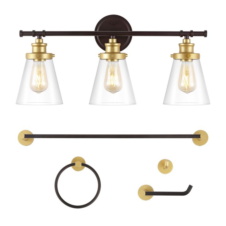 Hollis 23.75" 3-Light Traditional Farmhouse Vanity Light with Bathroom Hardware Accessory 5-Piece Set