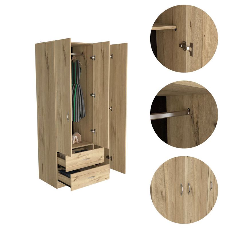 DEPOT E-SHOP Bosko 3 Doors Armoire, Two Drawers, Metal Rod