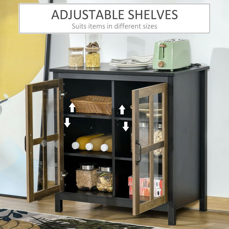 Black Wood Storage: Kitchen Sideboard with Glass Door