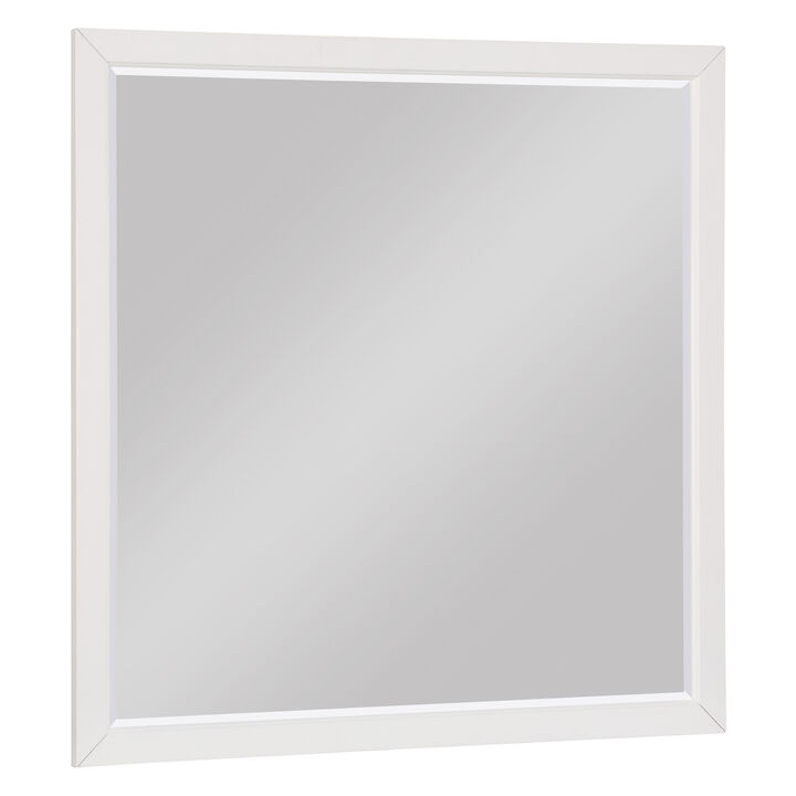 Transitional Style Square Wooden Frame Mirror, White-Benzara