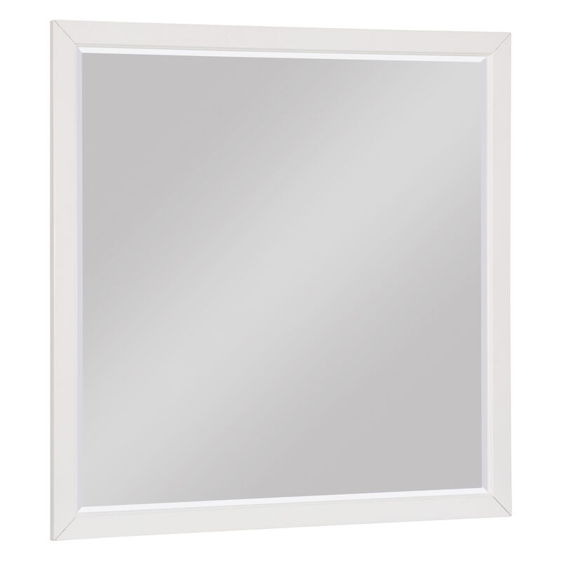 Transitional Style Square Wooden Frame Mirror, White-Benzara