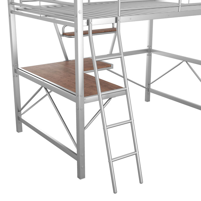 Merax Metal Frame Loft Bed with Desk and Shelf